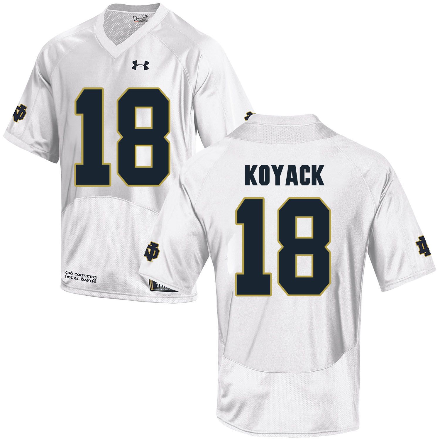 Men Norte Dame Fighting Irish #18 Koyack White Customized NCAA Jerseys->->Custom Jersey